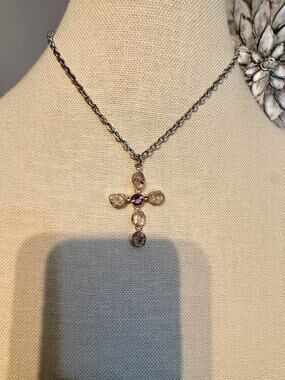 Vintage rhinestone Cross Necklace 16”